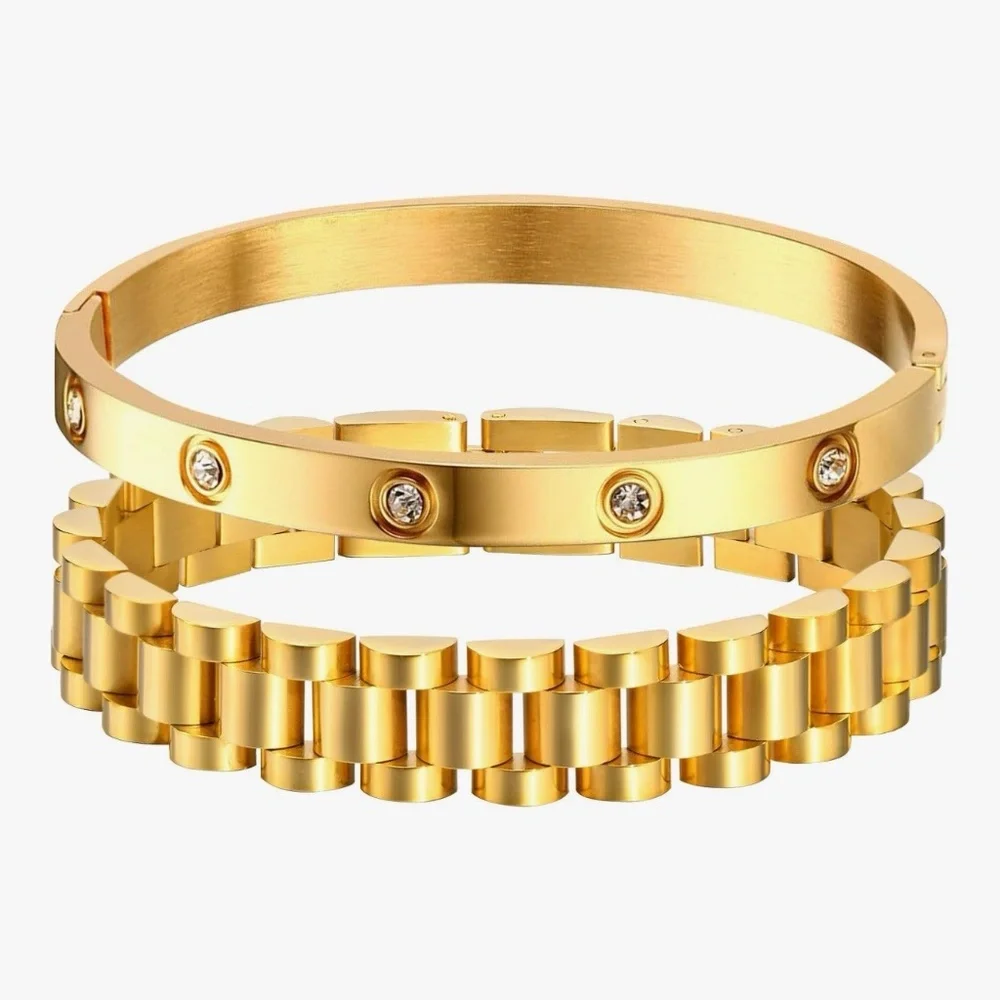 Gold Plated 2PCS 18K Screw Cross Design Bracelet Tarnish Resistant fashion
